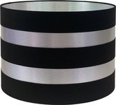 Lucy’s Living Luxe Velvet Lampenkap STRIPE Black - ø 45 x H 32 cm - E27 fitting - zwart - grijs - zilver  - lamponderdelen - verlichting – tafellamp - woonaccessoires - wonen