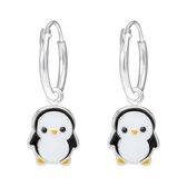 Joy|S - Zilveren pinguïn bedel oorbellen - oorringen
