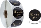 500x 'Thank you' stickers - Zwart - Hobby - Kaart stickers - Stickers - Bedankt stickers - Thank you stickers - Trouwerij - Bruiloft - Goudkleurig - Rond - Op rol - Bedrijfstickers