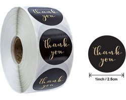 500x 'Thank you' stickers - Zwart - Hobby - Kaart stickers - Stickers - Bedankt stickers - Thank you stickers - Trouwerij - Bruiloft - Goudkleurig - Rond - Op rol - Bedrijfstickers - Hobbystickers - Trendy - Online webshop