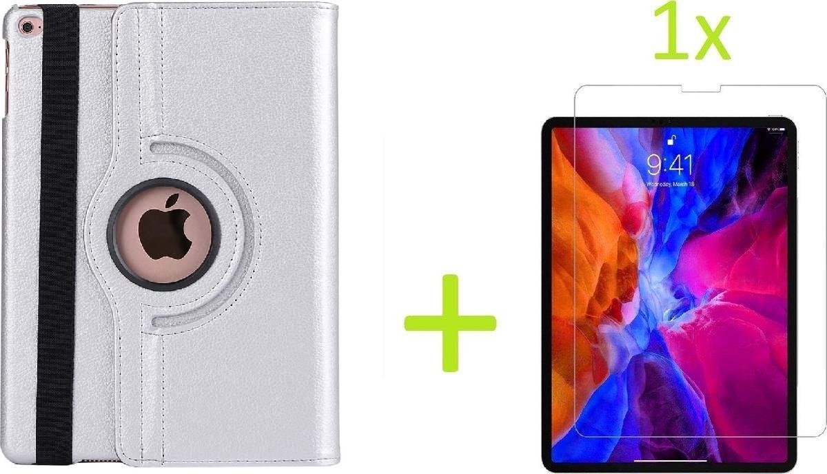 Geschikt Voor: iPad 2017 / 2018 / Pro 9.7 / Air 1 / Air 2 Multi Stand Case - 360 Draaibaar Tablet hoesje - Tablethoes Zilver + 1x Screenprotector