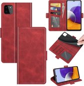 Samsung Galaxy A22 (5G) hoesje - MobyDefend Luxe Wallet Book Case (Sluiting Zijkant) - Rood - GSM Hoesje - Telefoonhoesje Geschikt Voor: Samsung Galaxy A22 (5G)