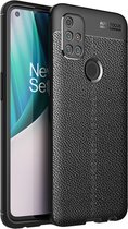 OnePlus Nord N10 hoesje - MobyDefend TPU Gelcase - Lederlook - Zwart - GSM Hoesje - Telefoonhoesje Geschikt Voor: OnePlus Nord N10