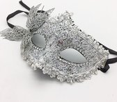Venetiaans Masker - Vlindermotief - Stof - Zilver