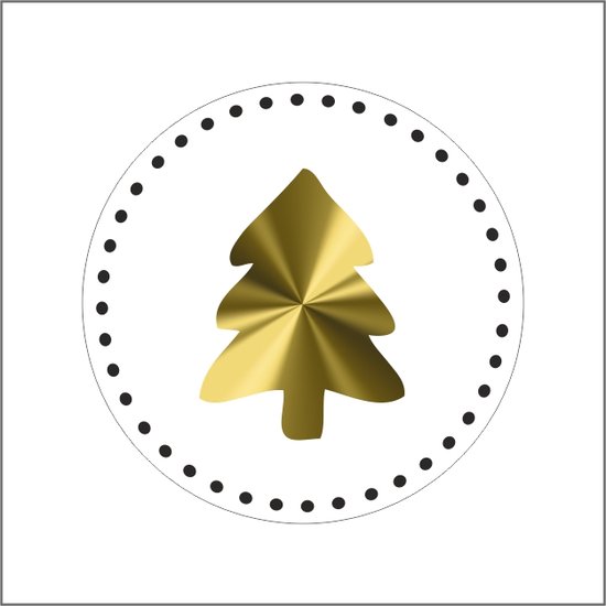 Exclusieve Kerst Etiketten - Decoratie - 500 stuks - Sluitstickers - Kerstboom - Glans Goud - rond 39mm