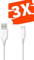 PACK DE 3 Câbles de données Micro-USB, Câble de charge - Câble de chargeur rapide - Câble de charge de charge Fast et Quick - Micro USB vers USB-A - Câble de charge pour téléphone - JBL - Samsung - Sony - OnePlus - TPE - Wit - 1 mètre