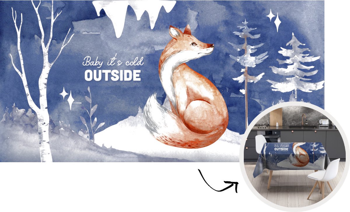Tafelkleed - Tafellaken - 260x130 cm - Vos - Winter - Sneeuw - Binnen en Buiten