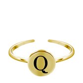 Lucardi Dames Ring alfabet verstelbaar goldplated - Ring - Cadeau - Echt Zilver - Goudkleurig