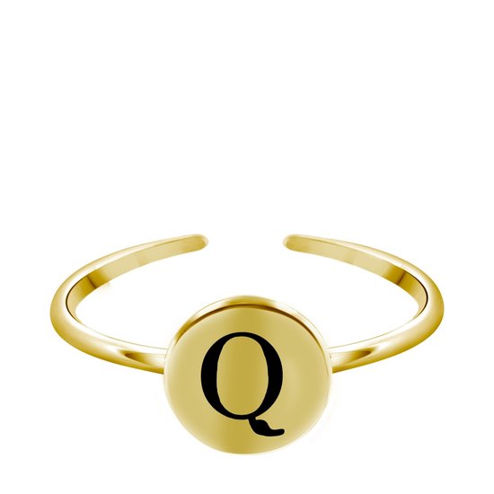 Lucardi – Dames Ring alfabet verstelbaar goldplated – Ring – Cadeau – Echt Zilver –