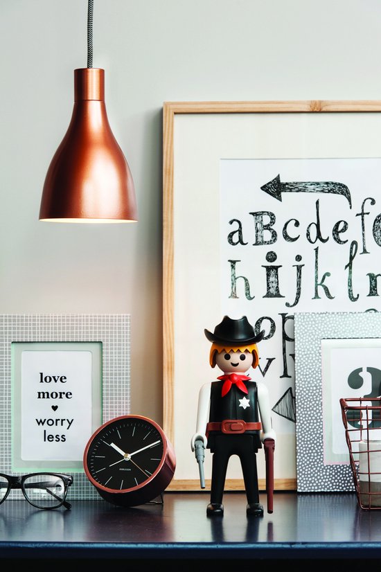 Karlsson Wekker Minimal - Zwart Staal, Koperen behuizing - Ø10cm - Scandinavisch