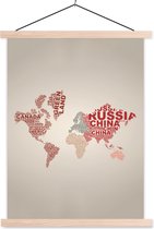 Wanddecoratie - Wereldkaart - Letters - Land - Schoolplaat - 87x120 cm - Textielposter - Textiel poster