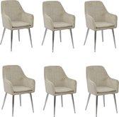 Eetkamerstoelen set van 6 Velvet beige - zilveren poten - Eetkamerstoel fluweel beige met armleuning