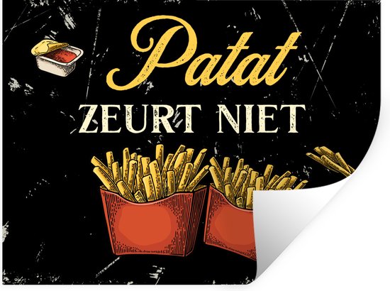Stickers Stickers muraux - Frites - Vintage - Citation - 80x60 cm - Feuille adhésive - Cadeau pour femme - Cadeau pour homme