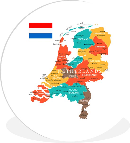 Wandcirkel - Muurcirkel - ⌀ - Kunststof - Landkaart - Nederland - Nederlandse vlag