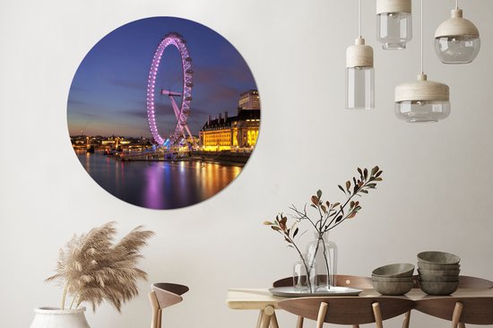 WallCircle - Wandcirkel ⌀ 120 - Londen - London Eye - Roze - Reuzenrad - Ronde schilderijen woonkamer - Wandbord rond - Muurdecoratie cirkel - Kamer decoratie binnen - Wanddecoratie muurcirkel - Woonaccessoires XXL
