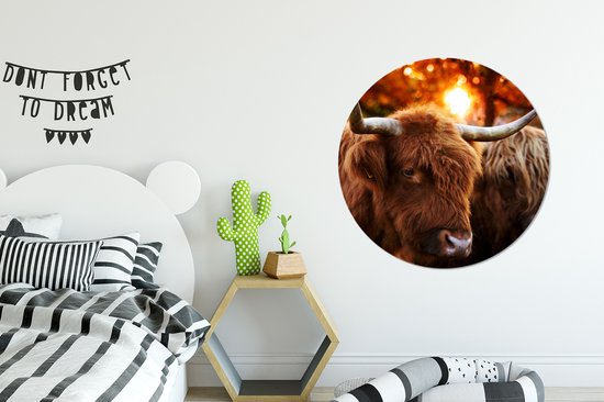 Cercle mural - Cercle mural - ⌀ 90 cm - Plastique - Highlanders écossais - Forêt - Automne