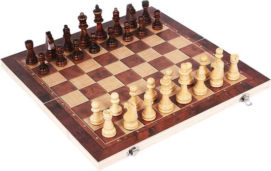 Thumbnail van een extra afbeelding van het spel 3 in 1 Schaakbord - Backgammon - Dammen - Schaakspel - Hout - 29x29 – Schaakspel – Opvouwbaar – Reisspellen