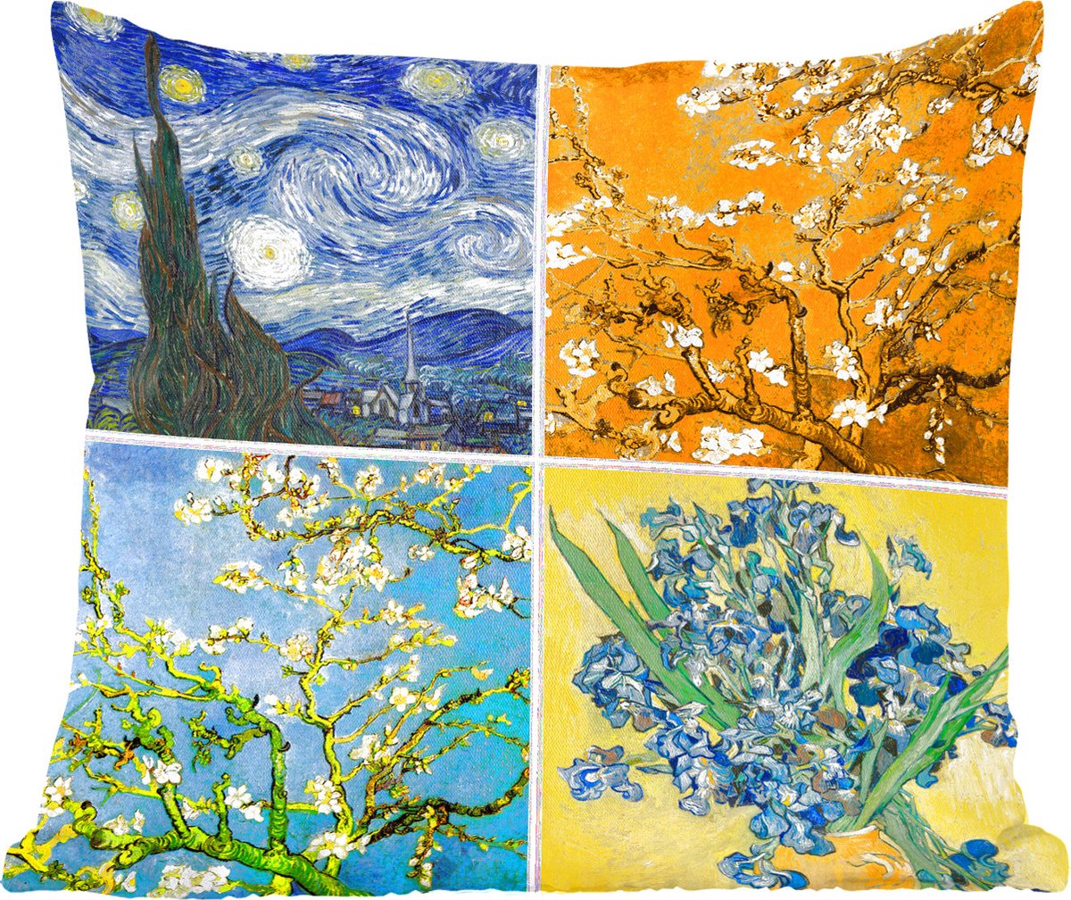 Sierkussens - Kussentjes Woonkamer - 50x50 cm - Van Gogh - Sterrennacht - Collage