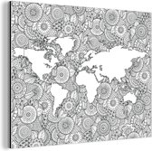 Wanddecoratie Metaal - Aluminium Schilderij Industrieel - Wereldkaart - Patroon - Zwart - Wit - 80x60 cm - Dibond - Foto op aluminium - Industriële muurdecoratie - Voor de woonkamer/slaapkamer