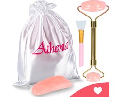 Premium Gua Sha Gezichtsroller set - Gezichtsmassage Jade roller met Rozenkwartz Steen schrapers | Athena