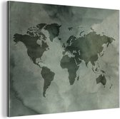 Wanddecoratie Metaal - Aluminium Schilderij Industrieel - Wereldkaart - Grijs - Waterverf - 40x30 cm - Dibond - Foto op aluminium - Industriële muurdecoratie - Voor de woonkamer/slaapkamer