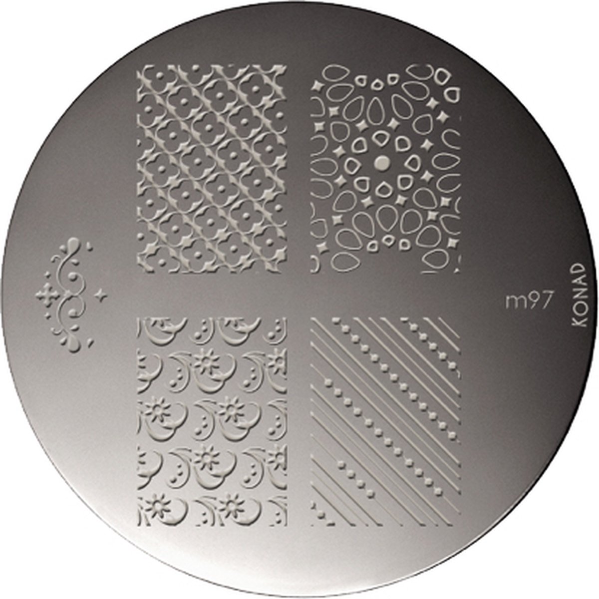 Goedkoopste KONAD stamping plate M97 met 5 nagel figuurtjes.