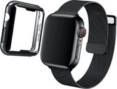 Hoesje + Bandje voor Apple Watch Bandje 40 mm - Zwart Hoesje en Bandje voor Apple Watch Series 5 40 mm Bandje - Milanees Bandje iWatch 5 40mm