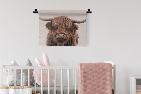 Tapisserie - Tissu mural - Highlander écossais - Vache - Fourrure - 60x45 cm - Tapisserie