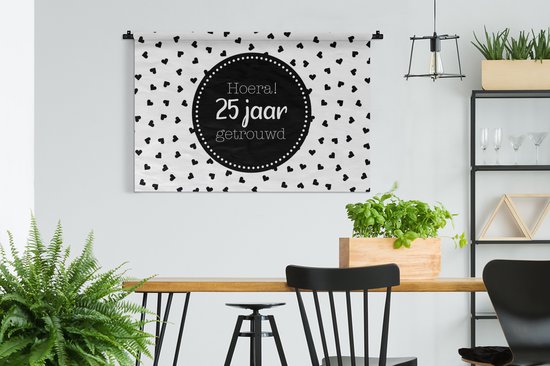 Tapisserie murale - Tissu mural - Mariage - 25 ans - Fête - 120x80 cm - Tapisserie - Cadeau Saint Valentin