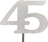 Taartdecoratie |Taarttopper| Cake topper | Taartversiering| Verjaardag| Cijfers | 45 | Zilver glitter|14 cm| karton