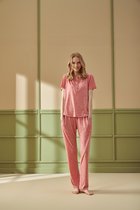 Pijadore - 3 Delige Pyjama Set Voor Dames, Lange Mouwen, Roze - XL