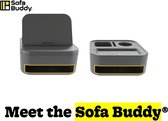Sofa Buddy® - Personal organiser - Couch Caddy - Opslag Console voor in de zetel, op bed of wagen - Gepatenteerd - Grijs/Geel modulair ontwerp - Zelfbalancerende cupholder - Snack cup - Afstandsbediening docking - Smartphone stand - Opbergbox