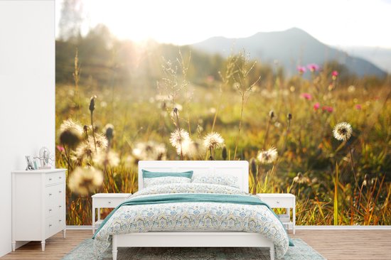 Papier peint vinyle - Le soleil d'automne se lève à la ville italienne de Bérgamo largeur 330 cm x hauteur 220 cm - Tirage photo sur papier peint (disponible en 7 tailles)