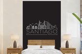 Behang - Fotobehang Skyline Santiago zwart op wit - Breedte 225 cm x hoogte 350 cm