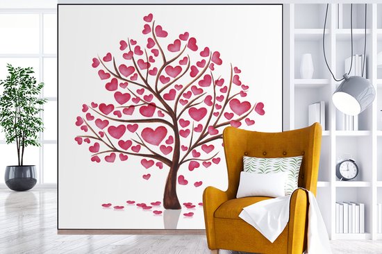 Papier peint photo vinyle - Une illustration d'un arbre avec des coeurs largeur 300 cm x hauteur 300 cm - Tirage photo sur papier peint (disponible en 7 tailles)