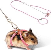Roze - Verstelbare Tuigje met Trixie belletje voor je kleine hamster - muis - dwergkwartel en veel meer.