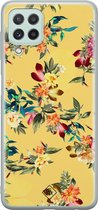 Samsung A22 4G hoesje siliconen - Floral days | Samsung Galaxy A22 4G case | geel | TPU backcover transparant