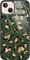 iPhone 13 hoesje glass - Luipaard groen | Apple iPhone 13  case | Hardcase backcover zwart