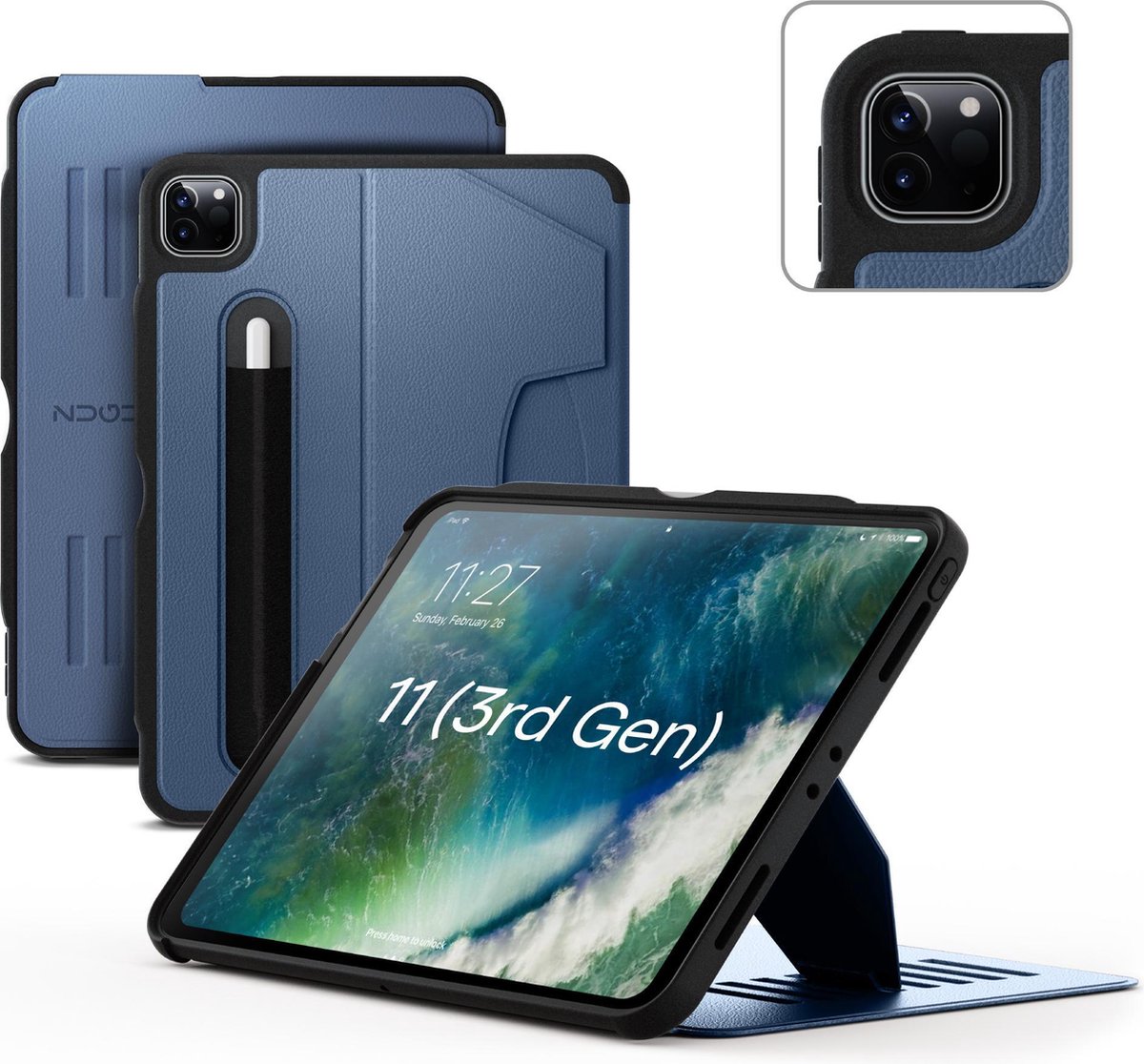 Zugu case - iPad Pro 11 Gen 4, 3 & 2 (2022/2021/2020) - oersterke luxe flip-over case - volledige 360˚ bescherming – met multifunctionele standaard functie – geschikt voor Apple Pencil - Slate