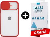 Backcase CamShield Slide Cover Camera Bescherming iPhone 8 Plus Rood - Gratis Screen Protector - Telefoonhoesje - Smartphonehoesje