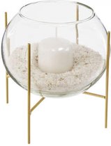 Kandelaar - glas - goud - 14cm - inclusief kaars - inclusief zand - decoratie