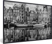 Fotolijst incl. Poster Zwart Wit- Kanaal in Amsterdam - zwart wit - 90x60 cm - Posterlijst - Kerstversiering - Kerstdecoratie voor binnen - Kerstmis
