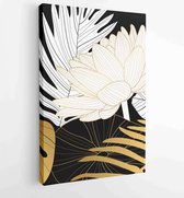 Luxe omslag ontwerpsjabloon. Lotus line arts hand draw gouden lotusbloem en bladeren 3 - Moderne schilderijen – Verticaal – 1923490766 - 80*60 Vertical