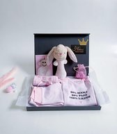 Kraamcadeau - Babyproducten - kraamkado jongen kraamkado meisje - geboortegeschenk  Babyshower - Nijntje - Roze - Blauw - Rompertje met tekst -50% MAMA 50% PAPA 100% LIEFDE -  Kraamvisite - B