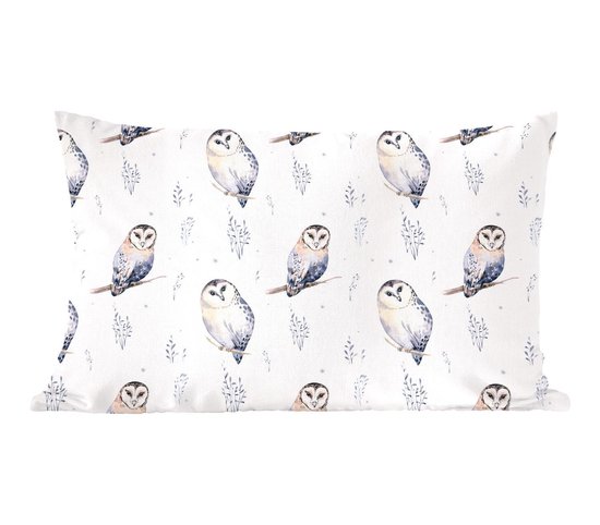 Sierkussens - Kussentjes Woonkamer - 50x30 cm - Winter - Uil - Wit - Kerstversiering - Kerstdecoratie voor binnen - Woonkamer