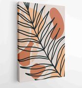 Botanische muur kunst vector set. Earth tone boho gebladerte lijntekening met abstracte vorm 4 - Moderne schilderijen – Verticaal – 1887340195 - 80*60 Vertical