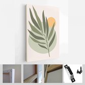 Collectie hedendaagse kunstposters in pastelkleuren. Abstracte geometrische elementen en lijnen, bladeren en bessen, olijf, mandarijn - Modern Art Canvas - Verticaal - 1823303258