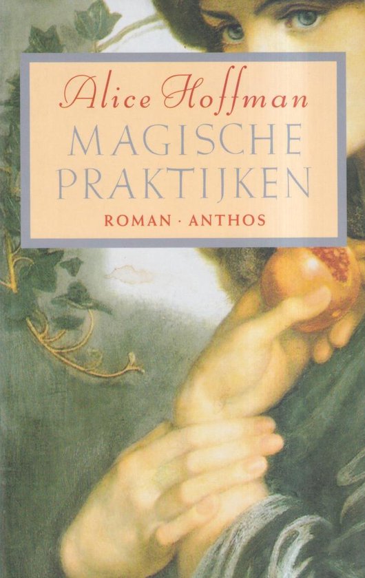 Boekcover met een hand die een granaatappel vasthoudt, met de titel 'Magische Praktijken'.