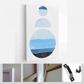 Een trendy set van blauwe abstracte handgeschilderde illustraties voor briefkaart, social media banner, brochure omslagontwerp of wanddecoratie achtergrond - moderne kunst canvas -