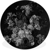 WallCircle - Wandcirkel ⌀ 30 - Stilleven met bloemen - Schilderij van Cornelia van der Mijn - zwart wit - Ronde schilderijen woonkamer - Wandbord rond - Muurdecoratie cirkel - Kamer decoratie binnen - Wanddecoratie muurcirkel - Woonaccessoires